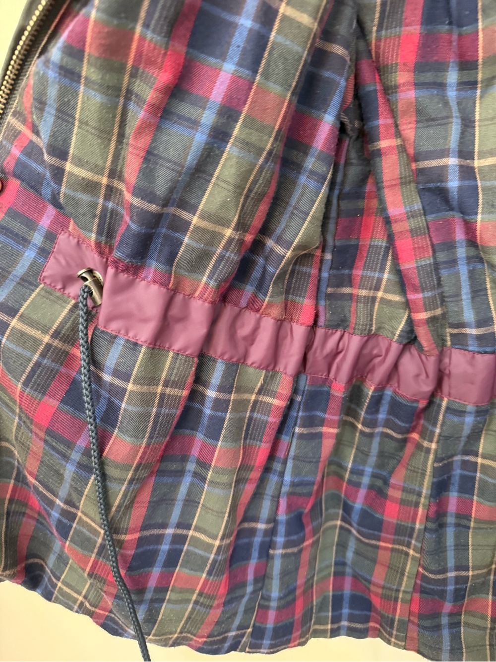 Orvis Plaid Flannel-Lined Jacket in Olive and Red Tones leather collar hood - Picture 6 of 11